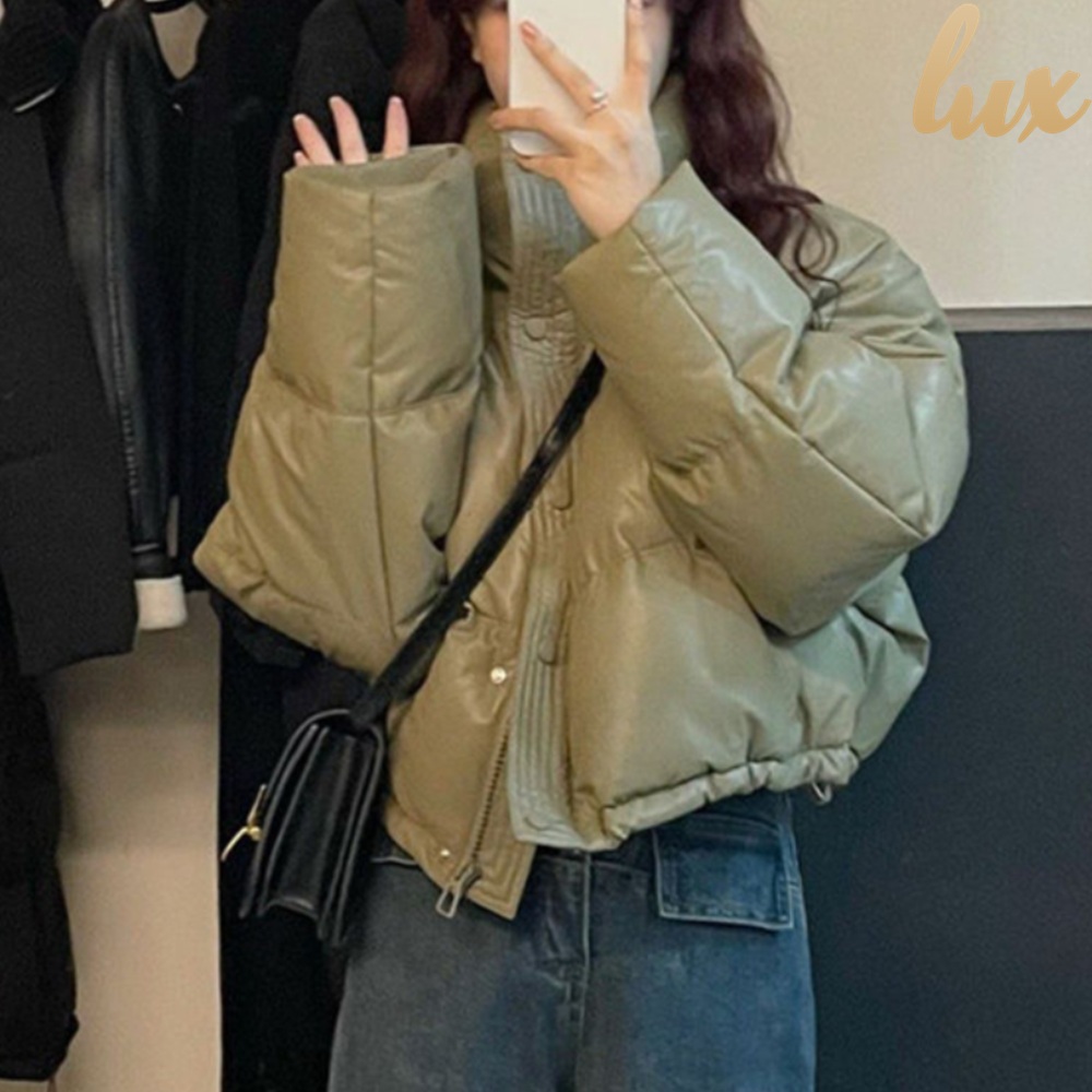 가죽 패딩 광택 짧은 기장 아우터 겨울숏외투 - 상품 이미지