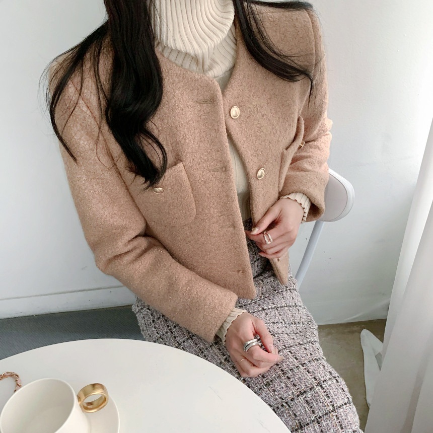 여성용 모직 자켓 숏 하객룩 고급스러운 - 상세 이미지 2