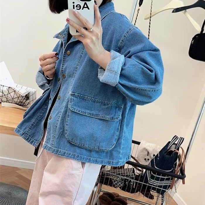 여성 오버핏 청자켓 짧은기장 데님자켓 - 상세 이미지 2