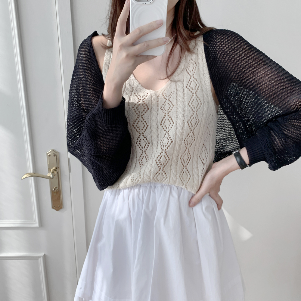 썸머 시스루 볼레로 가디건 크롭 로브 린넨 가디건 숄 비치 그물 여자 여름 가디건 - 상세 이미지 5