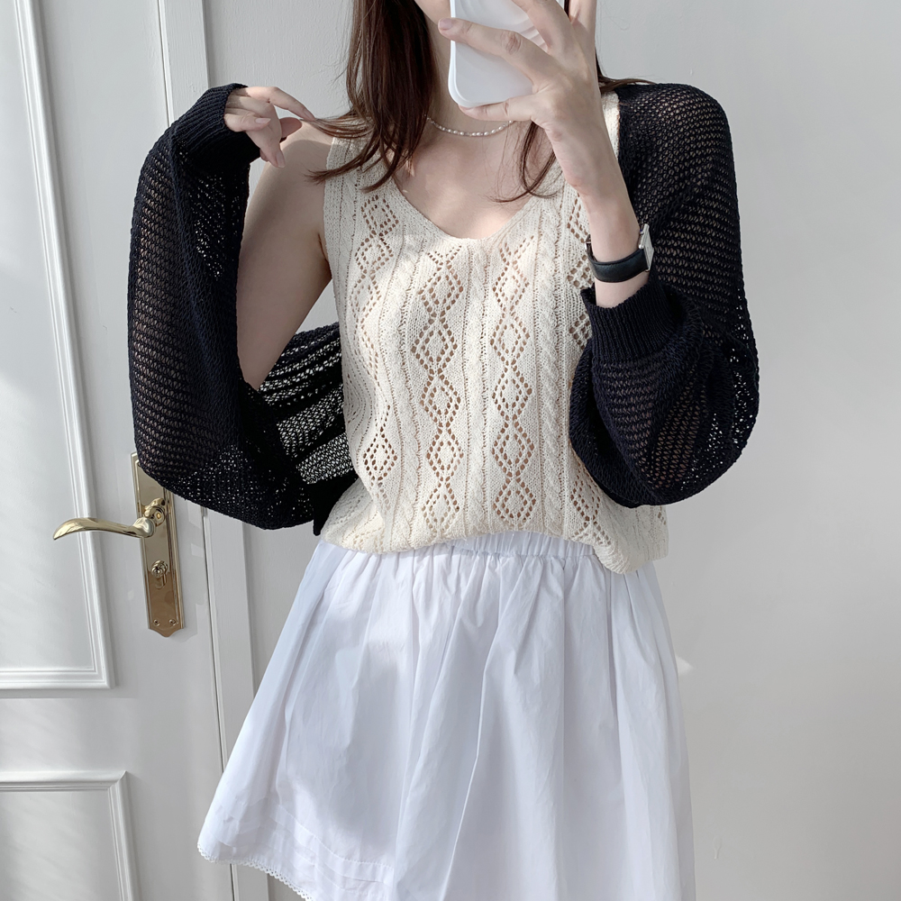 썸머 시스루 볼레로 가디건 크롭 로브 린넨 가디건 숄 비치 그물 여자 여름 가디건