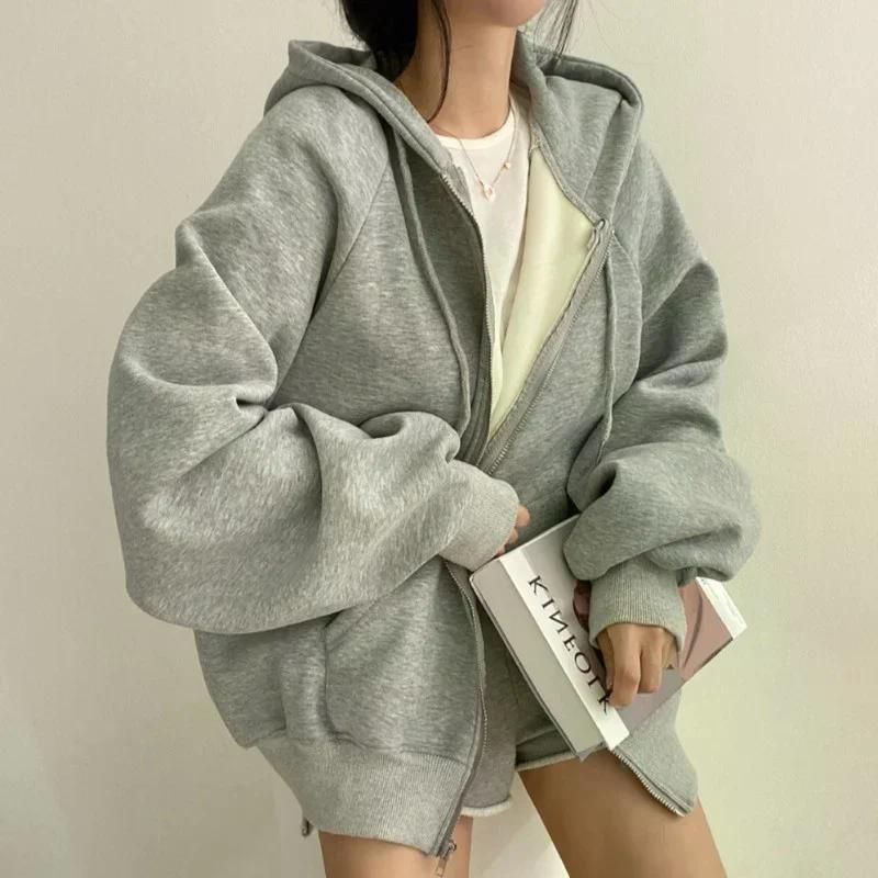 여친룩 데이트룩 세련된 얇은 후드 티셔츠 카디건 여성 트렌디 유휴 지퍼 업 자켓 탑 가을 베이지 (얇은) 4XL - 상세 이미지 4