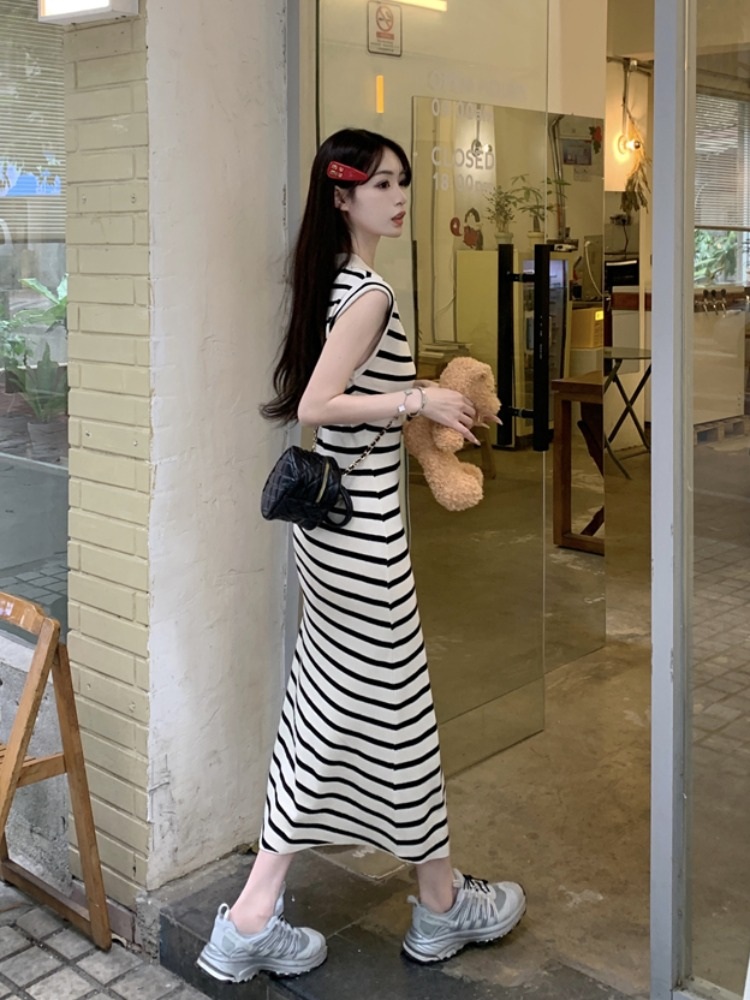제시카 원피스 민소매 인스타그램 스트라이프 A라인 의상 옷 패션 - 상세 이미지 5