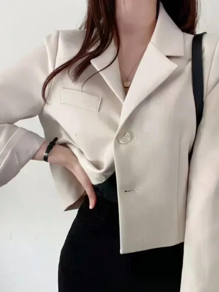 여친룩 데이트룩 가을 하이 엔드 느낌 몸집이 작은 캐주얼 자른 빈티지 정장 재킷 여성 탑 블랙 M - 상세 이미지 3