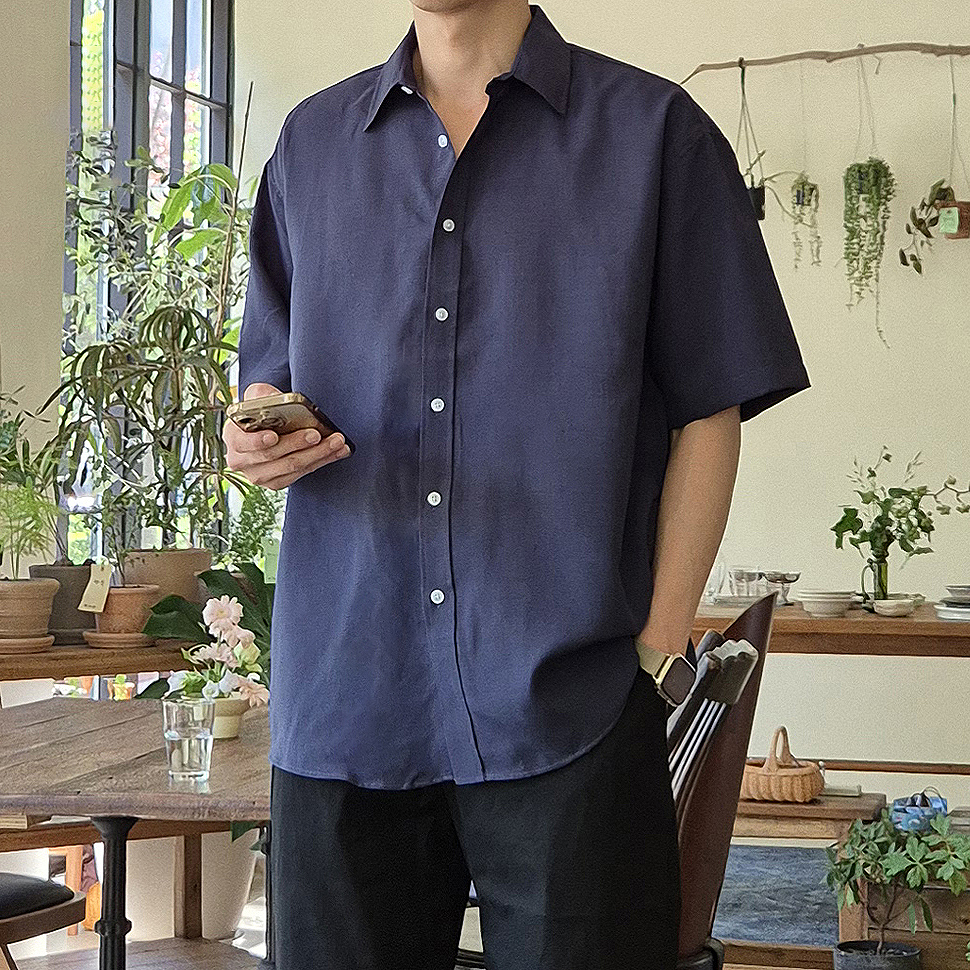 남자 반팔셔츠 오버핏 린넨 흰색 여름 남방 남자 셔츠