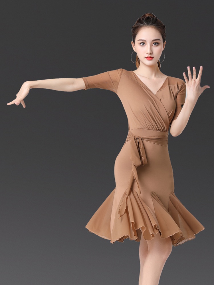 라인댄스복 드레스 댄스의상 블랙 크리스탈 코튼 S - 상품 이미지