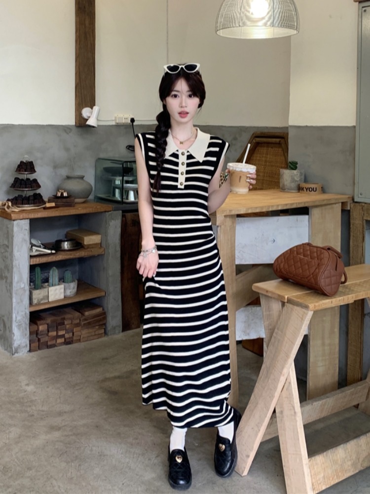 제시카 원피스 민소매 인스타그램 스트라이프 A라인 의상 옷 패션 - 상세 이미지 4