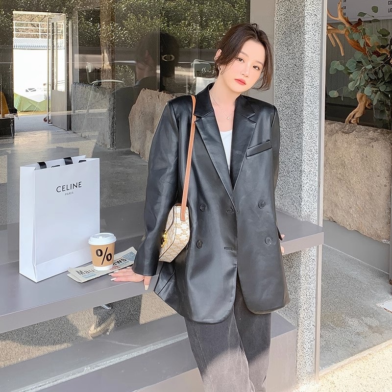 가죽 블레이저 자켓 오버핏 널널한 핏 가을 아우터 - 상세 이미지 4