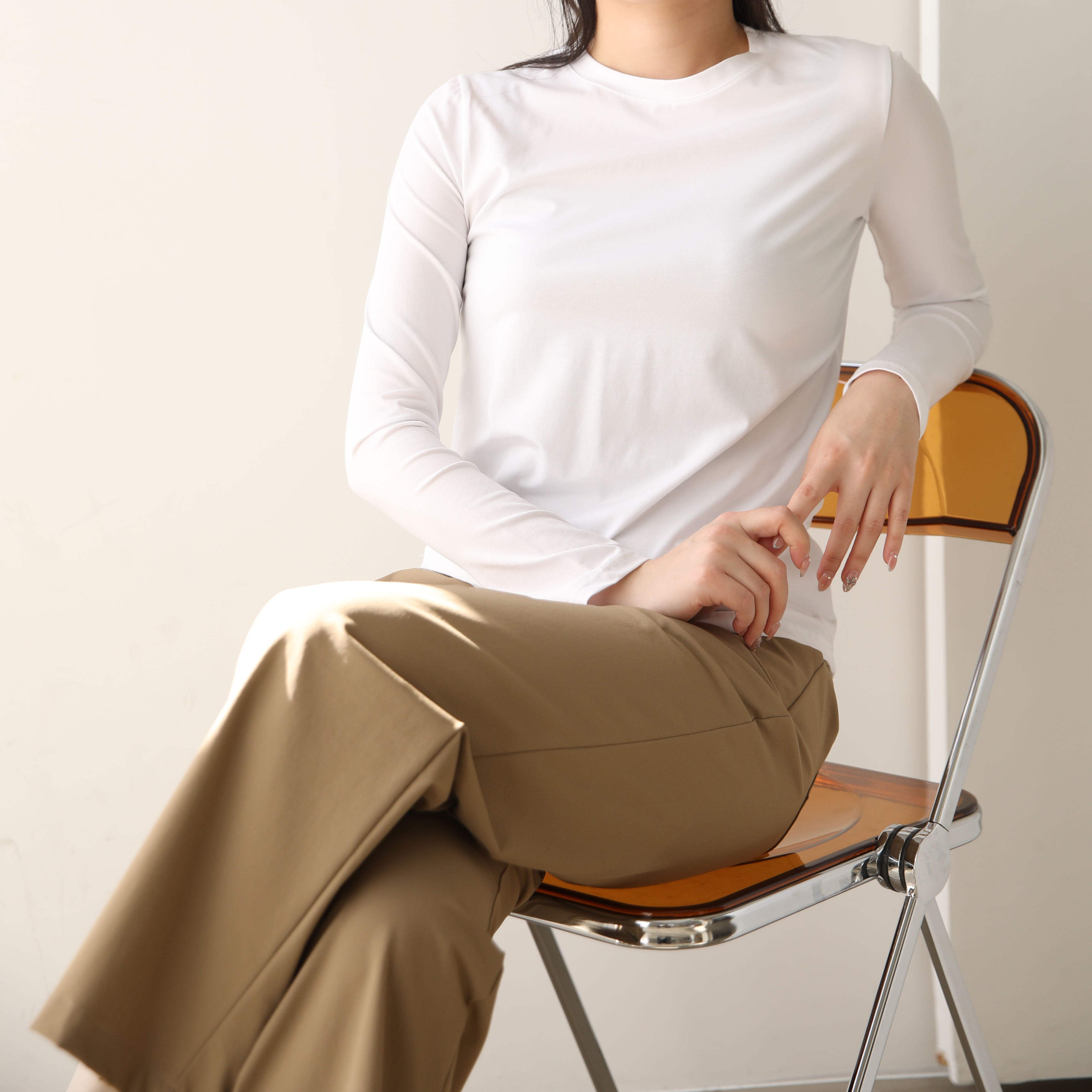 여성 모달 라운드넥 긴팔 실크 국산 무지 기본티 - 상세 이미지 2