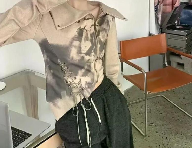 여친룩 데이트룩 빈티지 불규칙한 긴 소매 티셔츠 봄 가을 슬리밍 통통한 여성 탑 커버 오트밀 S - 상세 이미지 3