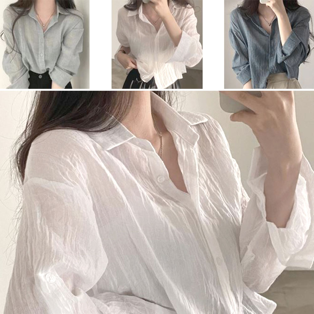 여성 데일리 블라우스 간절기 시스루 여자 루즈핏 가디건 셔츠 - 상품 이미지
