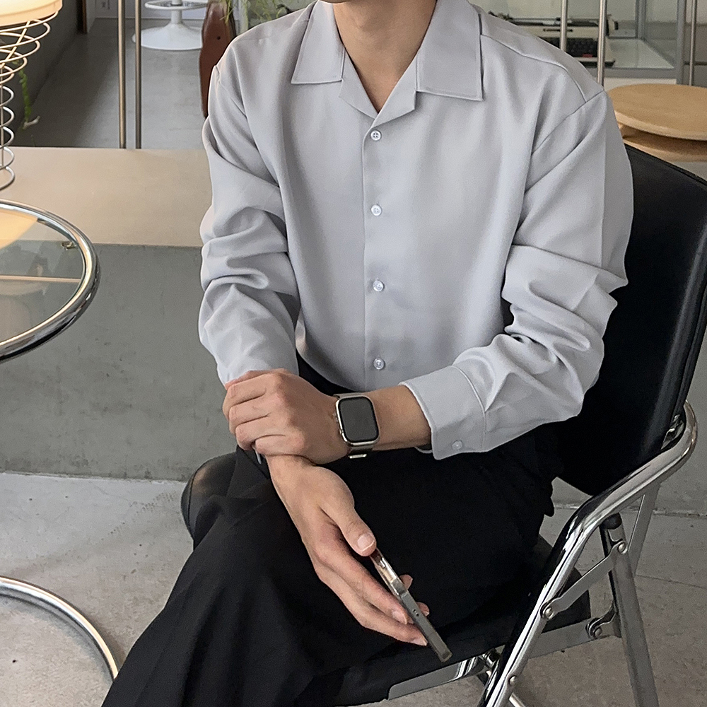 남자 셔츠 구김없는 오버핏 링클프리 실크 남방 남자 와이 셔츠 - 메인 이미지