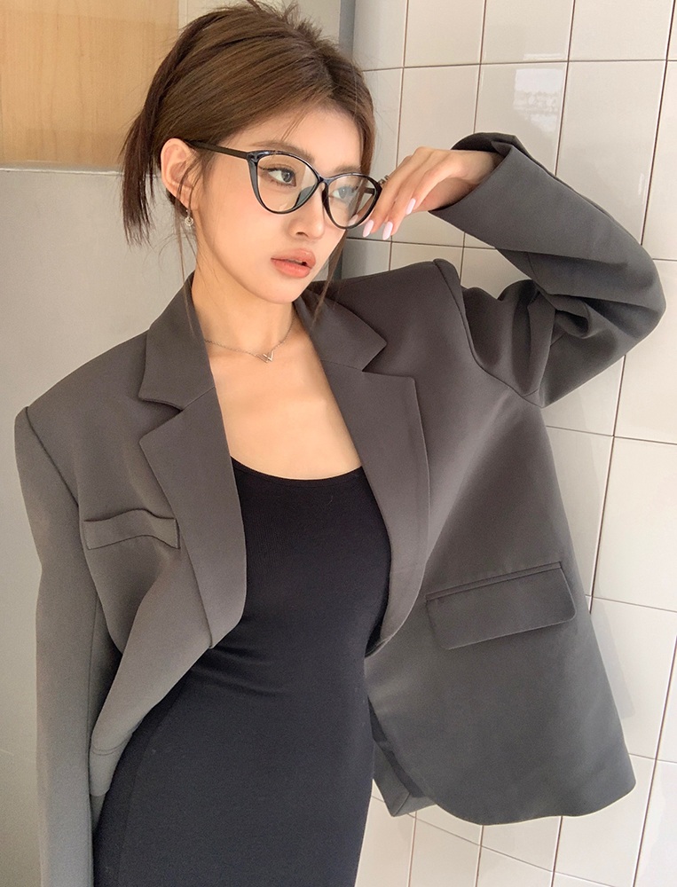 여성 가을 회색 오버핏 자켓 하객룩 오피스룩 - 상세 이미지 3