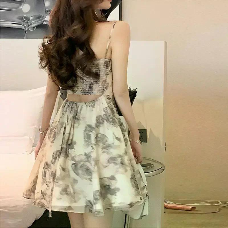 여친룩 데이트룩 슬립 원피스 선드레스 오프 숄더 의류 드레스 숏 캐주얼 Y2k Strappy Dress S - 상세 이미지 5