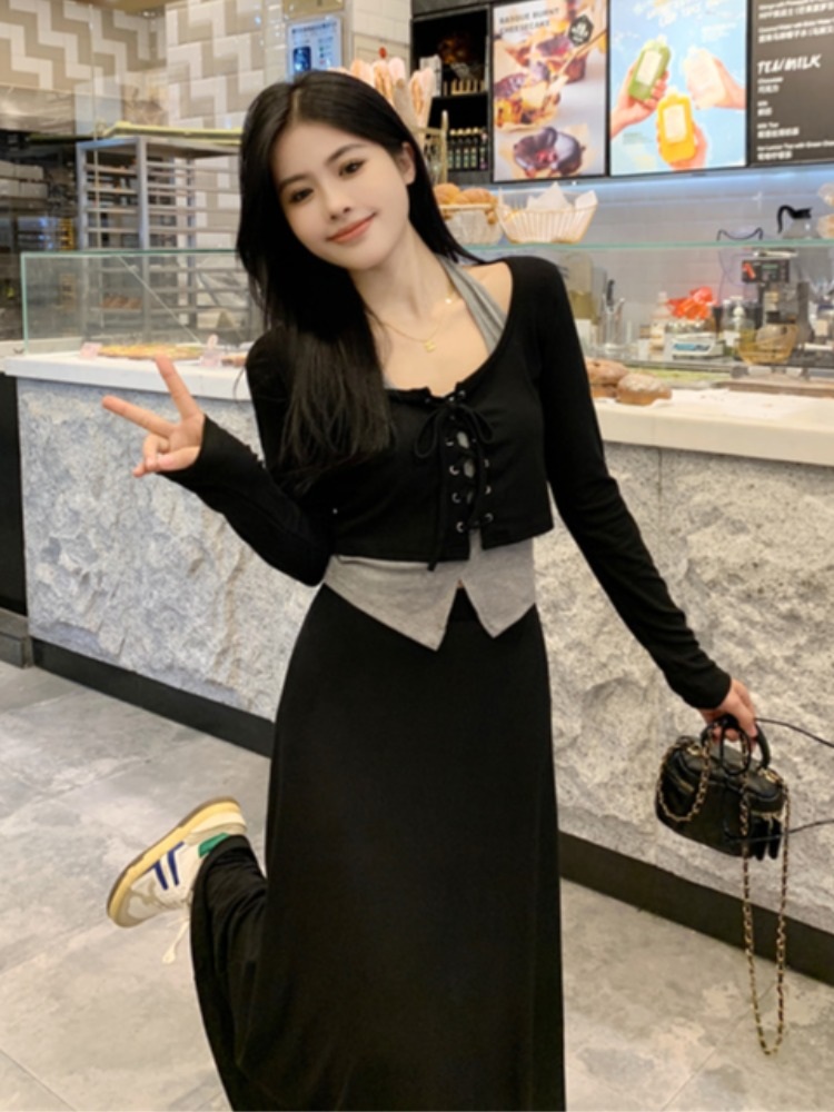 홀터넥나시 가디건 롱스커트세트 쓰리피스 셋업 빅사이즈 4XL까지 휴가 여행 데일리 2컬러 - 상세 이미지 2