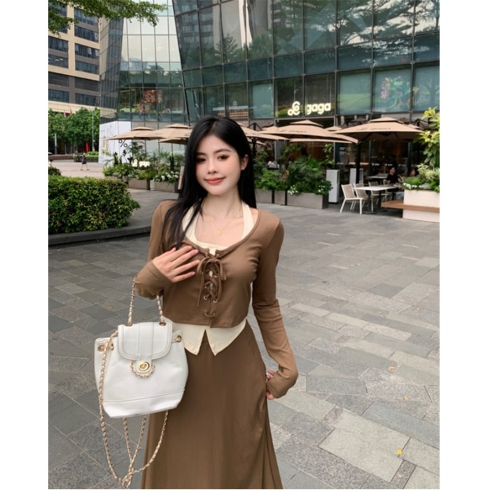 홀터넥나시 가디건 롱스커트세트 쓰리피스 셋업 빅사이즈 4XL까지 휴가 여행 데일리 2컬러 - 상세 이미지 3