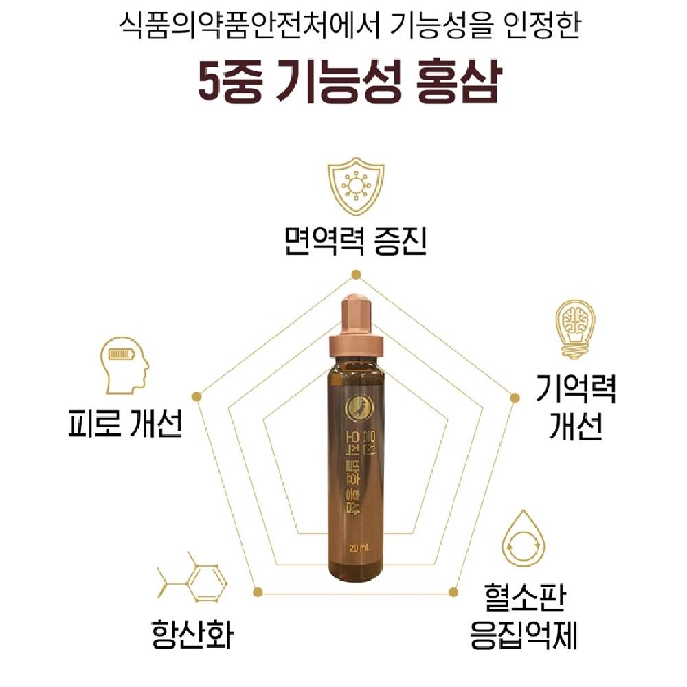 웅진 식약처 5중기능성 면역 기억력 피로 항산화 오직 6년근 발효홍삼 20ml(30병) - 상세 이미지 3