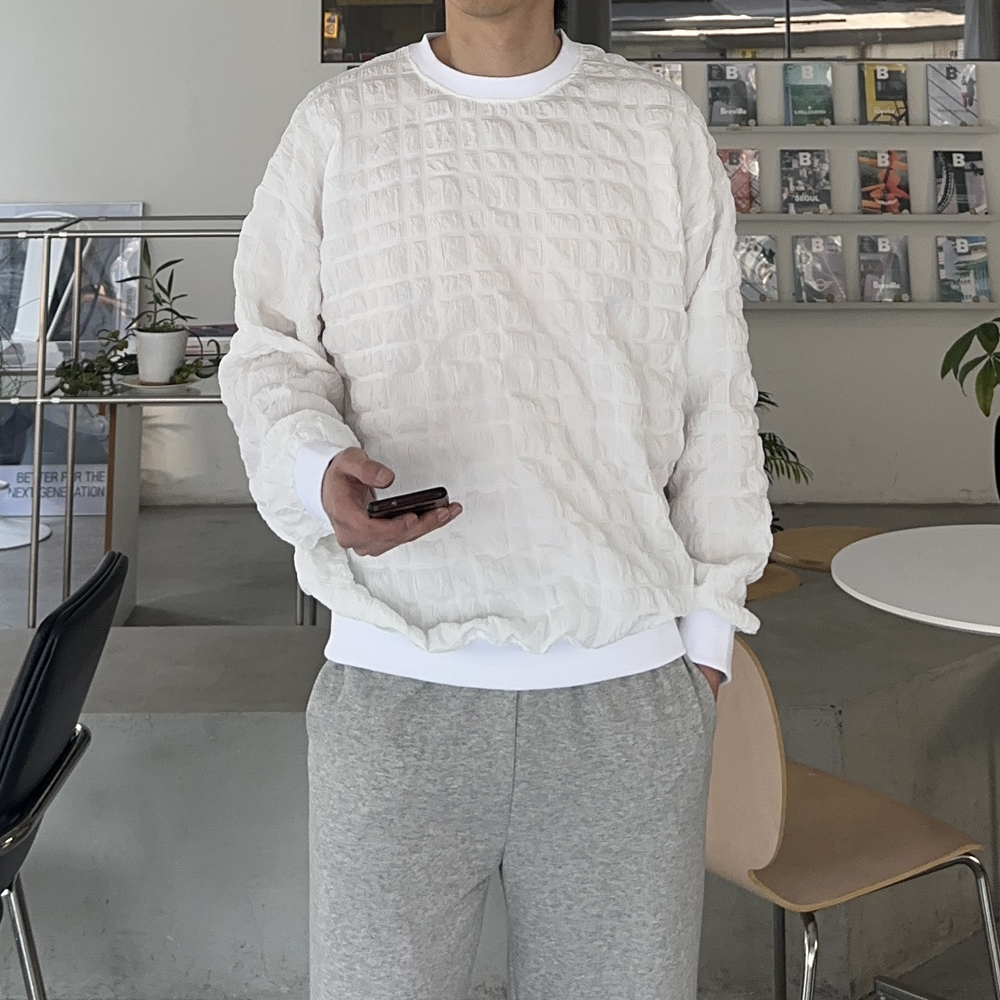 남자 맨투맨 스퀘어 오버핏 커플 맨투맨 남자 긴팔티 - 상품 이미지