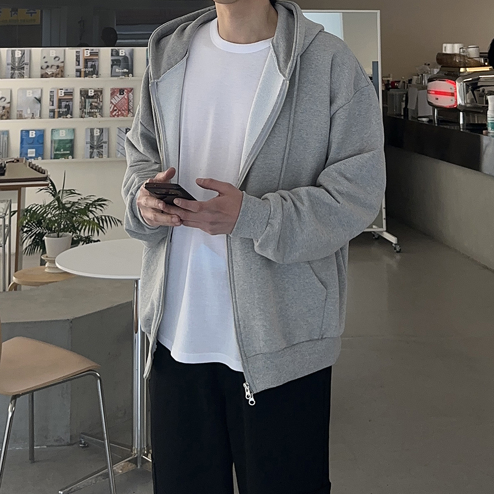 남자후드집업 오버핏 모자큰 쭈리 무지 후드티