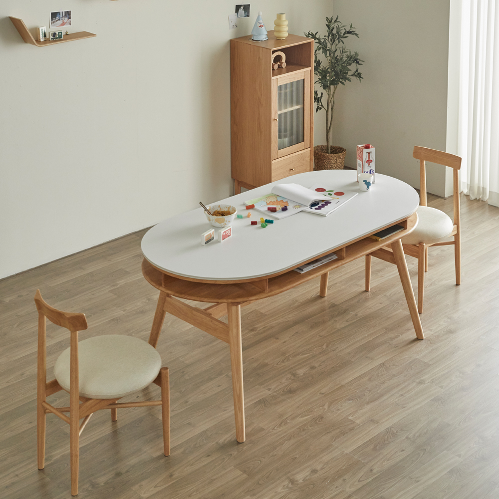 데이지 양면 세라믹 식탁 수납형 테이블 4인용 스퀘어 화이트/그레이 1400 월넛