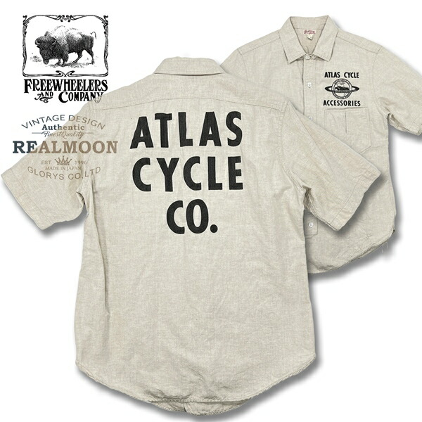 프리휠러스 ATLAS CYCLE CO 빈티지 코튼 반팔 셔츠 린넨 샴브레이 2423008 - 상세 이미지 3