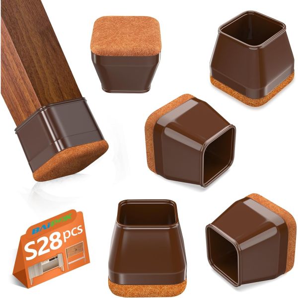28Pcs 경목 바닥용 브라운 의자 다리 바닥 보호대 실리콘 커버 바 스툴 캡 식당 펠트 가구 패드 의자용 부드러운 움직임 소형 : 쇼핑마마3