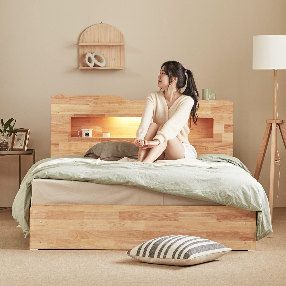 [무료배송] 루이스 LED 평상형 수납 침대 프레임 SS