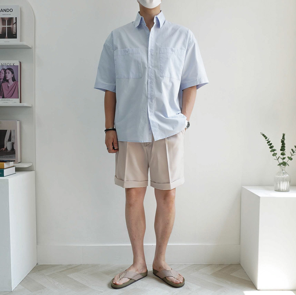 남자 카브라 롤업 히든 밴딩 원턱 세미와이드 5부 슬랙스 반바지 7color 이미지 7