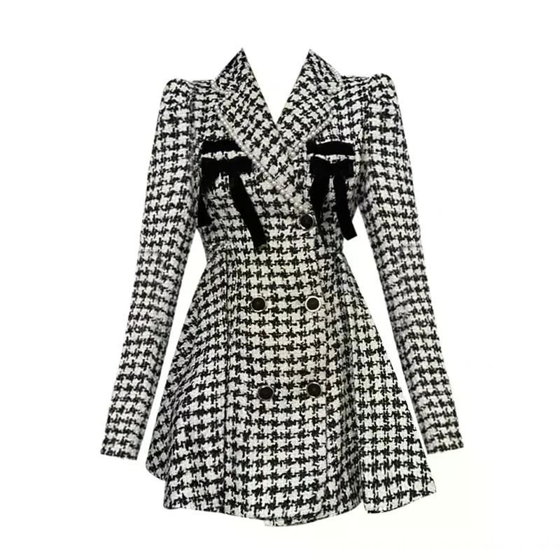 여친룩 데이트룩 격자 무늬 빈티지 카와이 드레스 우아한 파티 미니 여성 원피스 가을 Houndstooth S - 상세 이미지 5