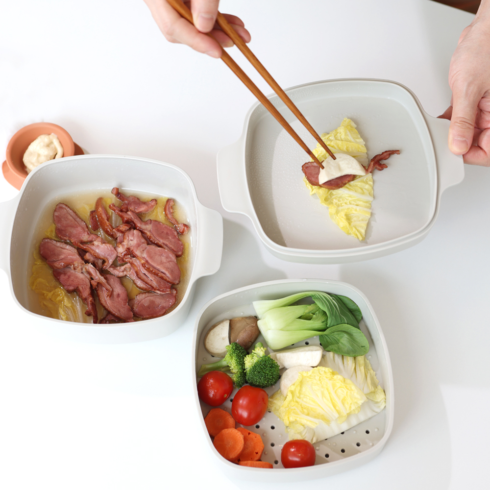 인콕 전자레인지 용기 3단 멀티 찜기 샌드브라운 이미지 7