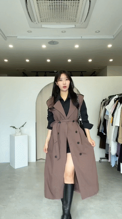 3color 재즈 노카라 루즈핏 여성 가을 트렌치코트 베스트 상세 이미지 15