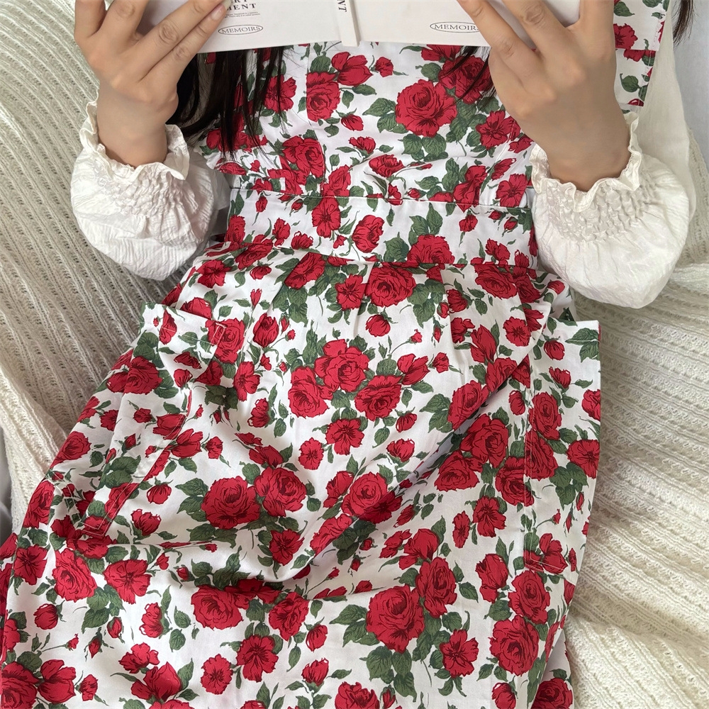 노리스 예쁜앞치마 장미 카페 주방 여름 원피스 꽃무늬 앞치마 에이프런 - 상세 이미지 5