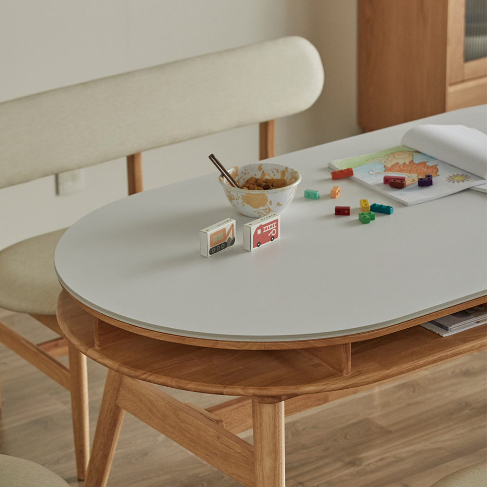 데이지 양면 세라믹 식탁 수납형 테이블 4인용 스퀘어 화이트/그레이 1400 월넛