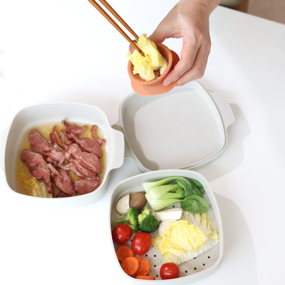 인콕 전자레인지 용기 3단 멀티 찜기 샌드브라운 이미지 6