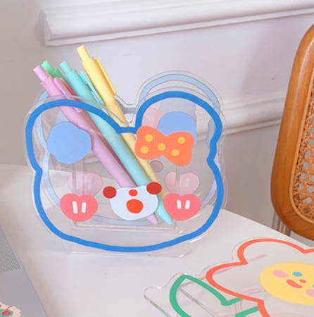 귀여운 투명 아크릴 연필꽂이 대용량 수납 펜 보관 거치대 꽂이 데스크 수납통 볼펜꽂이