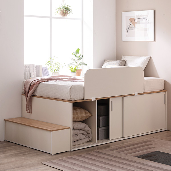 삼익가구 빅터 슬라이딩 수납 서랍형 벙커 평상형 무헤드형 슈퍼싱글 침대 프레임(안전가드+계단포함) / 매트리스 제외