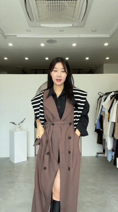 3color 재즈 노카라 루즈핏 여성 가을 트렌치코트 베스트 상세 이미지 21