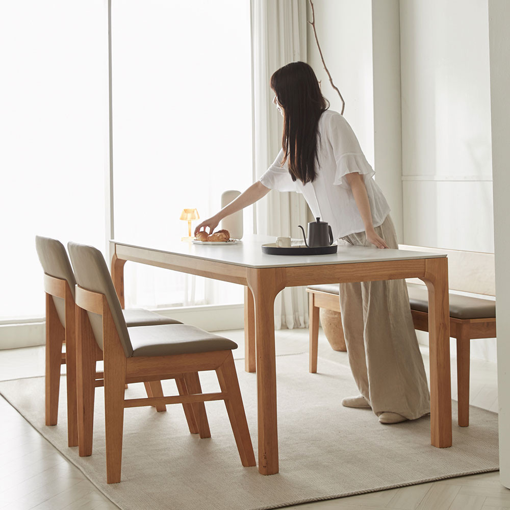 [무료배송] 마티니 고무나무 원목 비앙코 대리석 4인용 식탁세트 2인벤치1+의자2