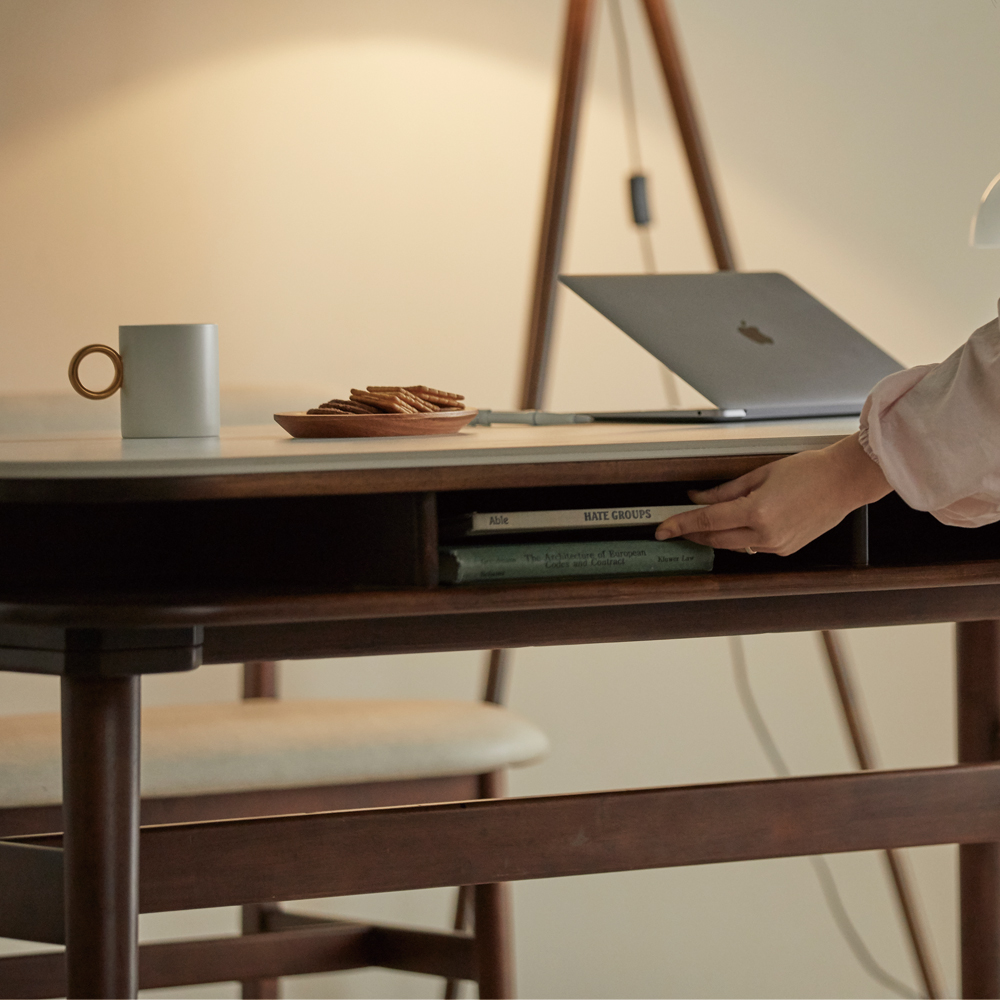 데이지 양면 세라믹 식탁 수납형 테이블 4인용 스퀘어 화이트/그레이 1400 월넛