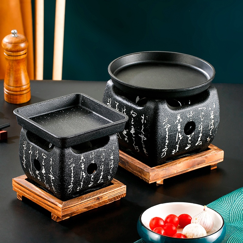 규카츠화로 1인화로 무쇠 돌판 개인 화로 미니 고기불판 12cm 스토브 + 15cm 원형 팬 - 상품 이미지