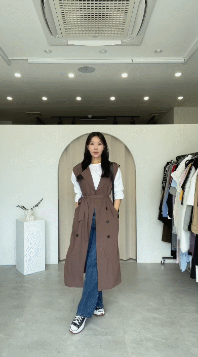 3color 재즈 노카라 루즈핏 여성 가을 트렌치코트 베스트 상세 이미지 17