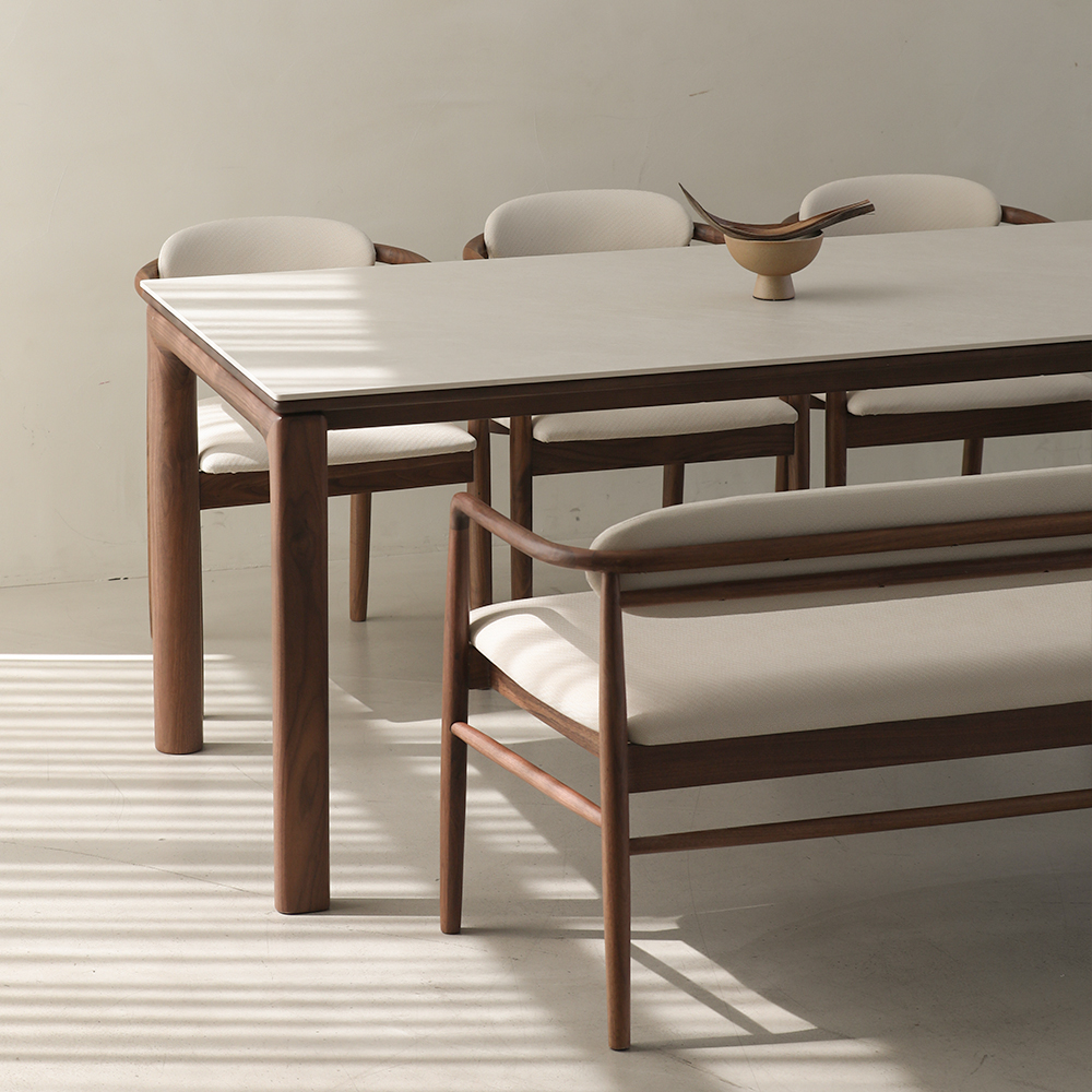 라미에스 안톤 월넛 호두나무 포세린 세라믹 식탁세트 4인용 1400 의자2 벤치