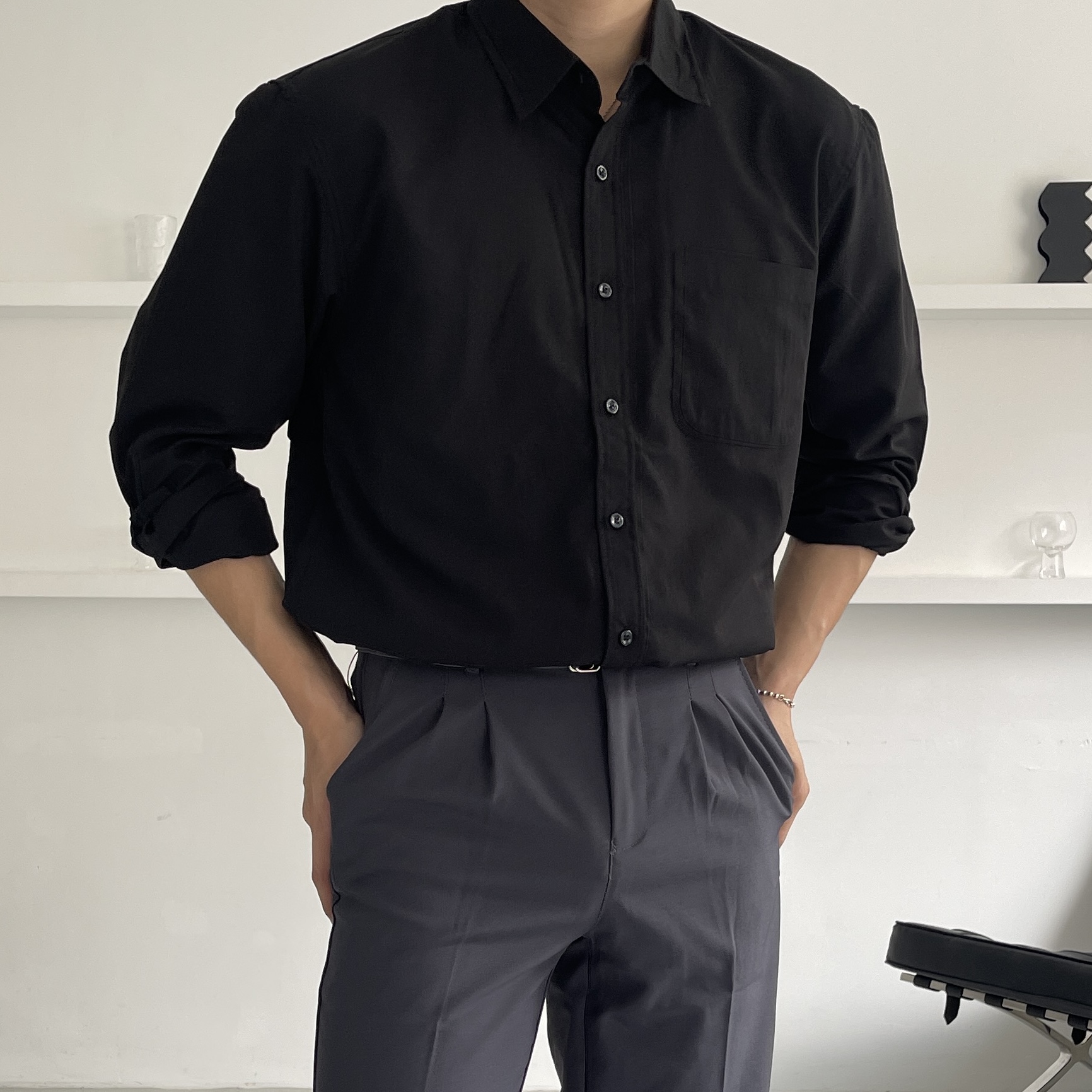 남자오버핏남방 옥스포드셔츠 남자하늘색셔츠 이미지 6