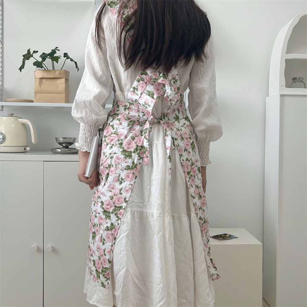 노리스 예쁜앞치마 장미 카페 주방 여름 원피스 꽃무늬 앞치마 에이프런 - 상세 이미지 4
