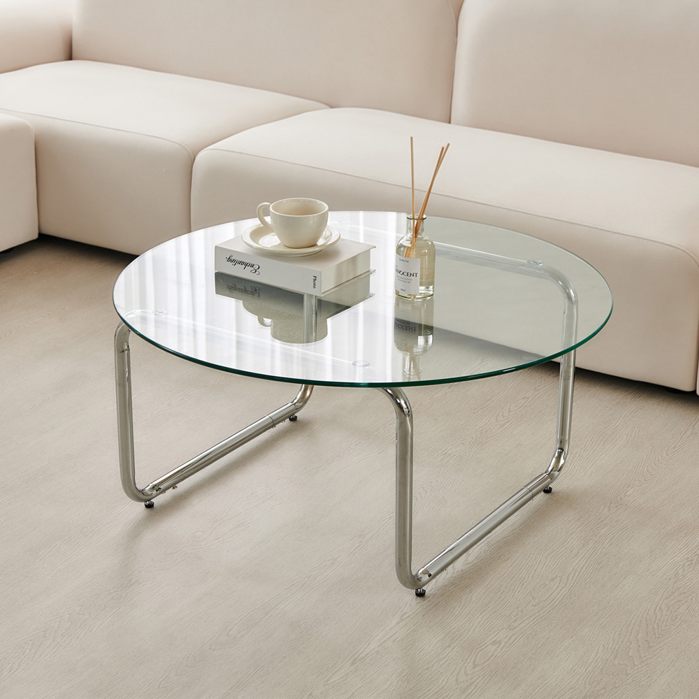 이노센트 블링 강화 유리 거실 소파 테이블 800x800mm, 스틸