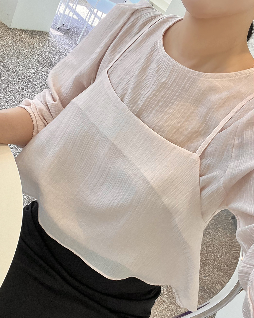 레이어드블라우스 뷔스티에블라우스 핑크블라우스 가을 하객 데이트 출근룩 화이트 블랙 브라운 - 상세 이미지 2