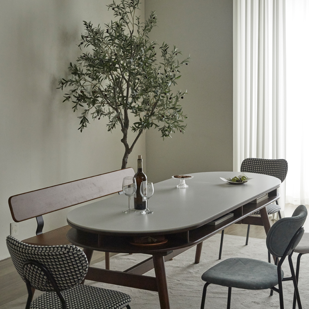 데이지 양면 세라믹 식탁 수납형 테이블 4인용 스퀘어 화이트/그레이 1400 월넛