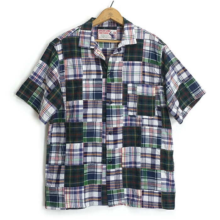 슈가케인 SUGAR CANE 마드라스 체크 패치 워크 반팔 오픈 셔츠 SC39300 - 상세 이미지 3