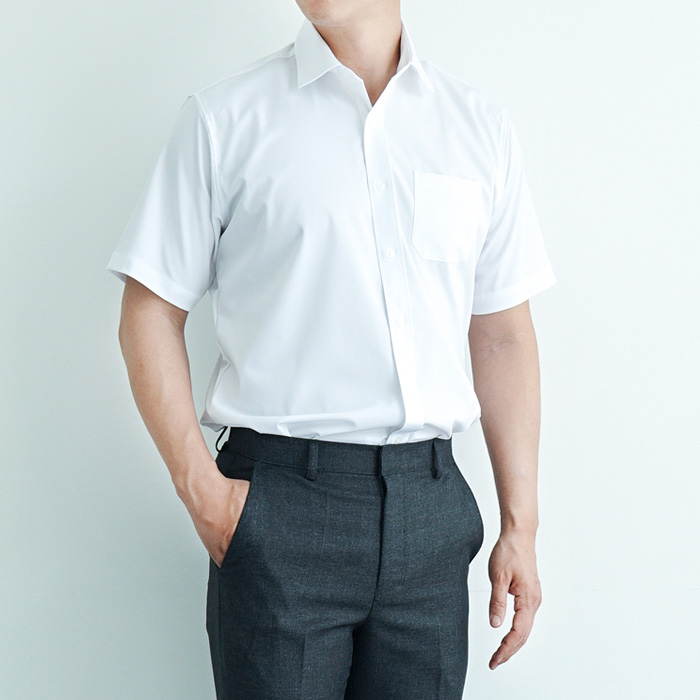 [레디핏] 남자 반팔 하얀색 기본 와이셔츠 교복 학생용 가능 1+1장 : READYFIT