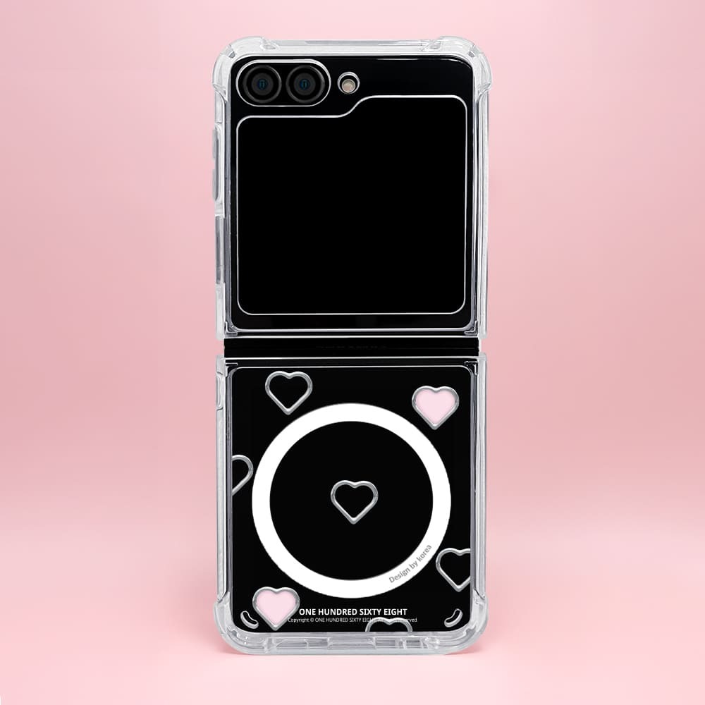 갤럭시 Z플립6 맥세이프 케이스 제작 마그네틱 하트 실버링 패턴